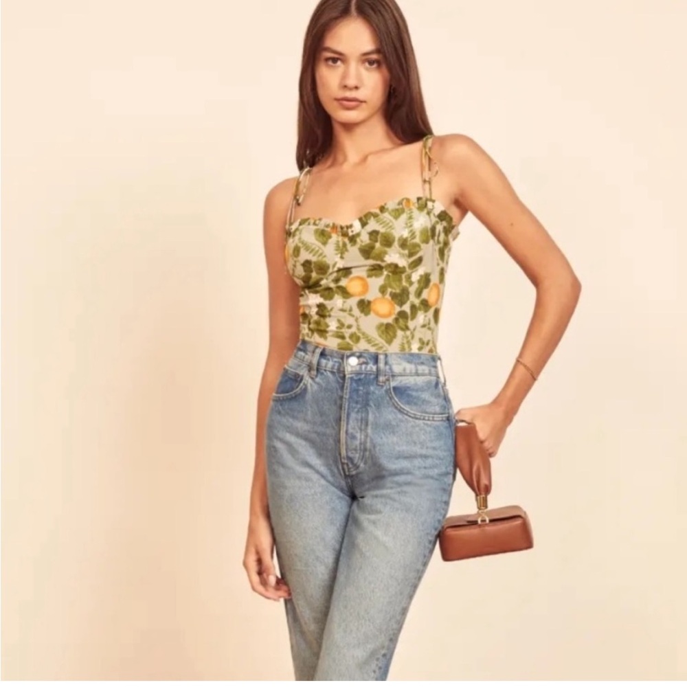 Reformation Novena top in oranges print